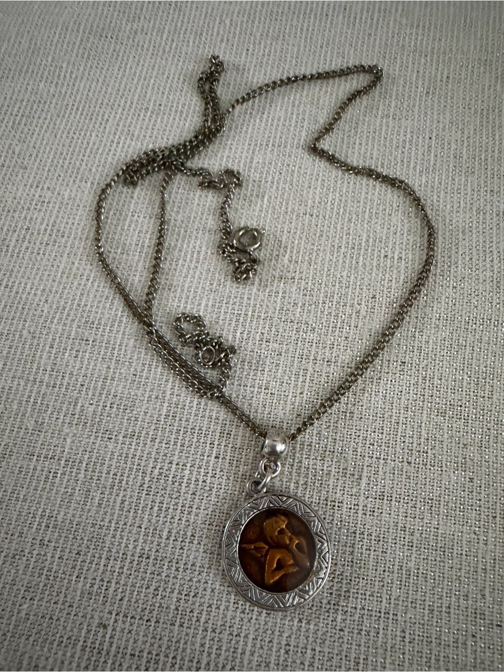 Sterling Silver Pendant Necklace with Amber Accent - Brown - Picture 3 of 4